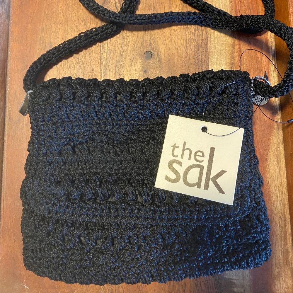 The Sak Mini Crossbody Black Crochet Handbag